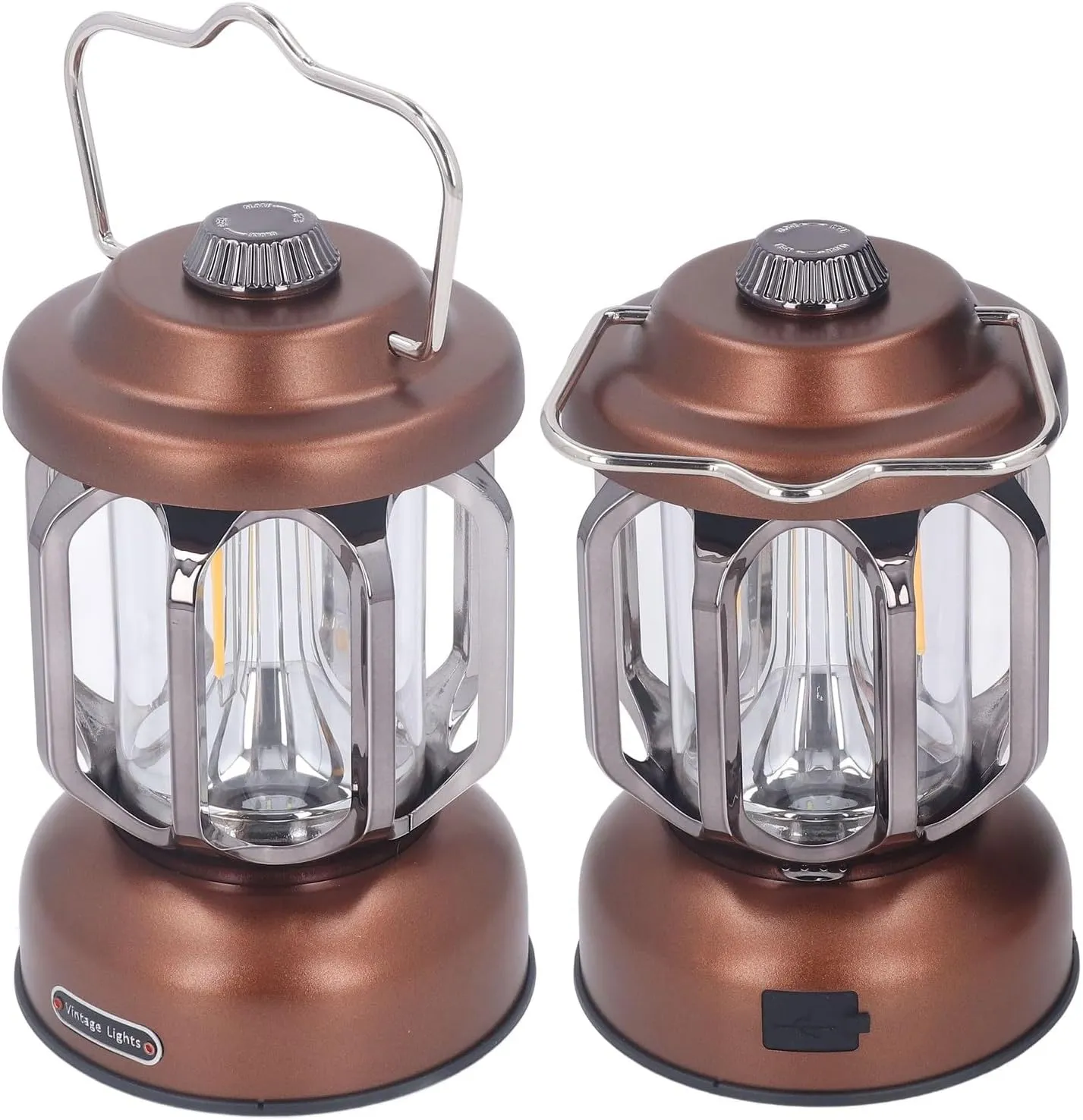 Retro Camping Lantern Vintage Camping Lamp Dimmable with Hook Water Proof LED Tent Lamp for Garden (Brown)