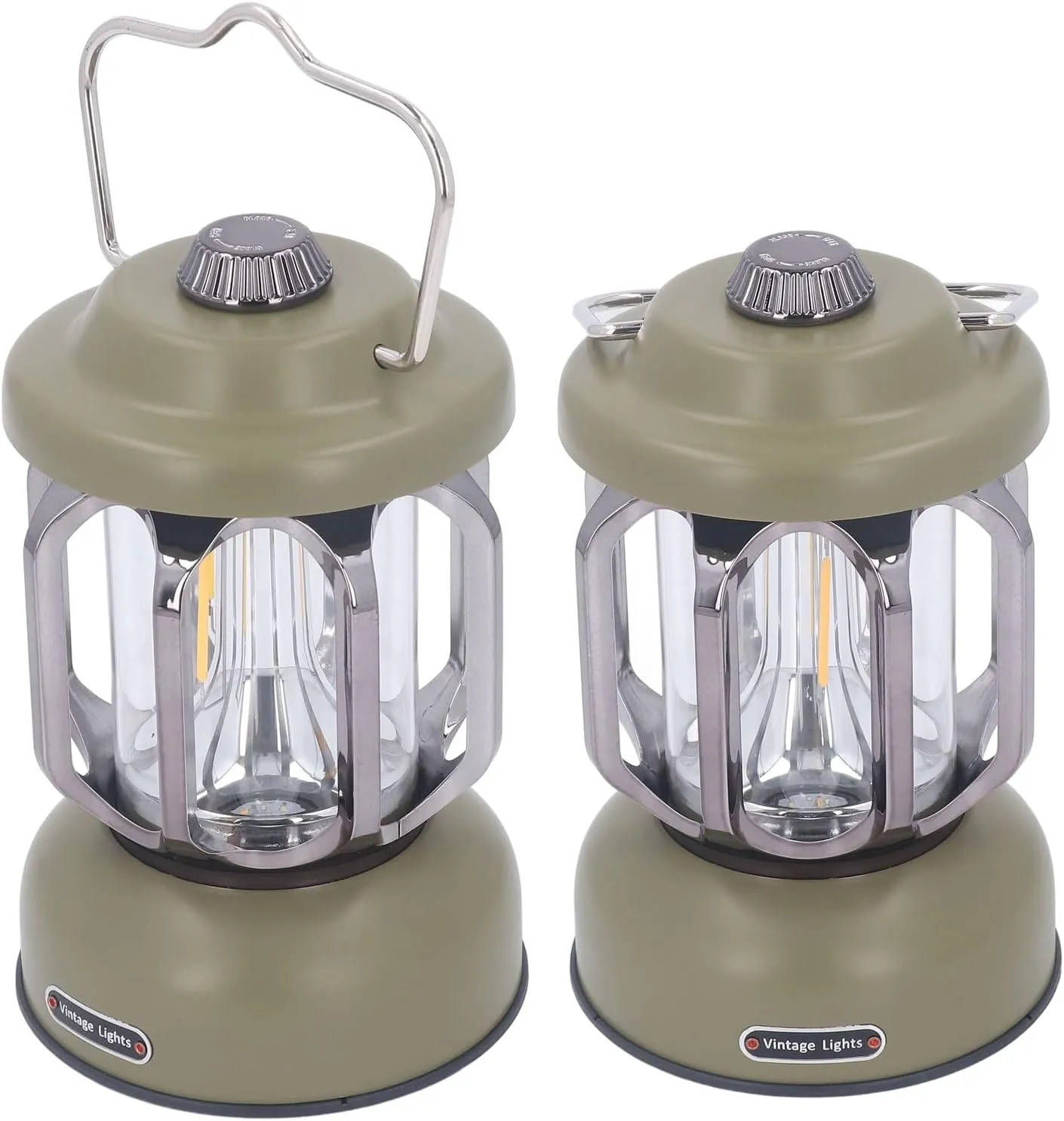 Retro Camping Lantern Vintage Camping Lamp Dimmable with Hook Water Proof LED Tent Lamp for Garden (Green)