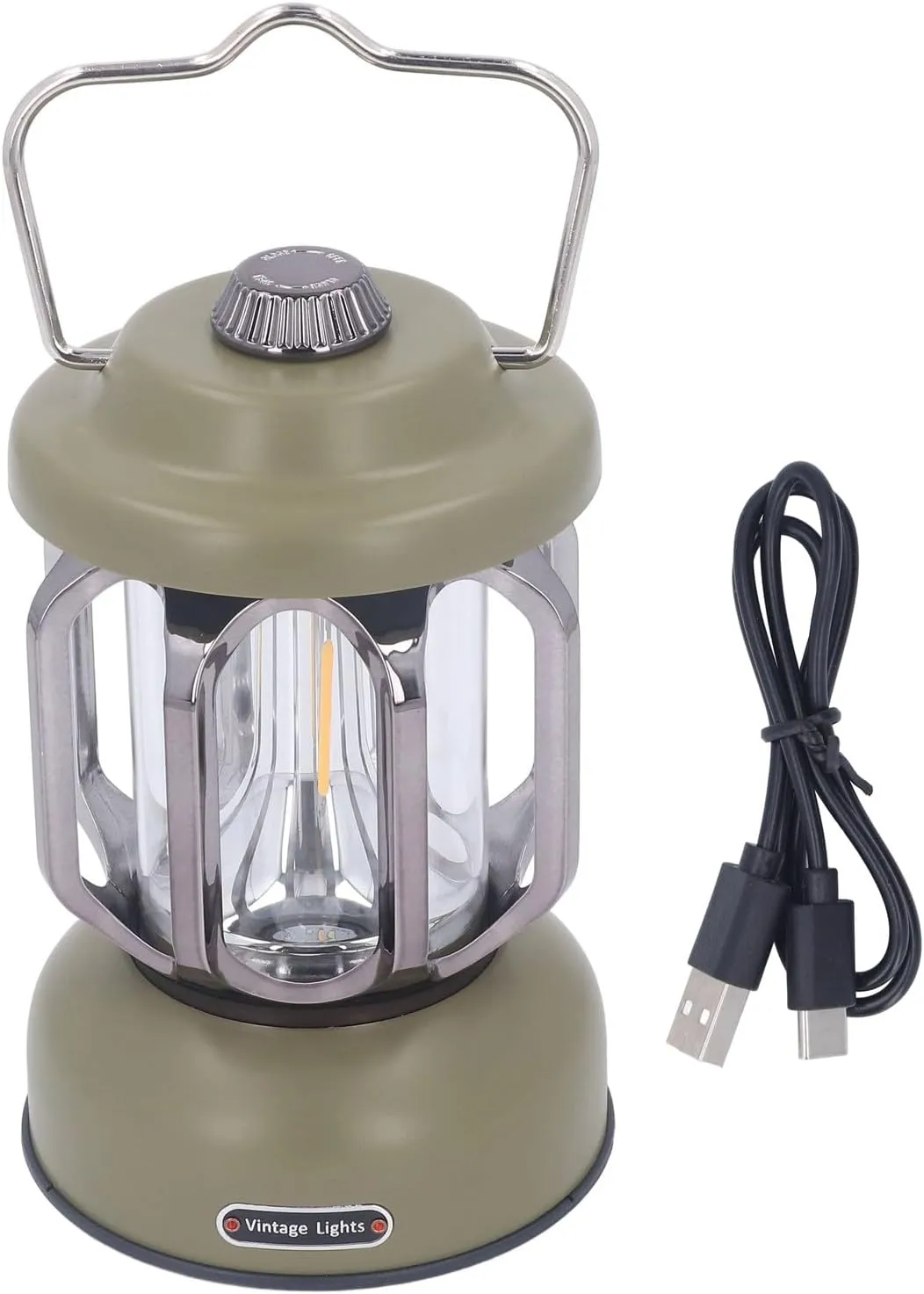 Retro Camping Lantern Vintage Camping Lamp Dimmable with Hook Water Proof LED Tent Lamp for Garden (Green)