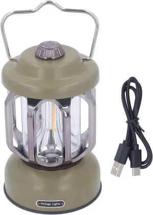 Retro Camping Lantern Vintage Camping Lamp Dimmable with Hook Water Proof LED Tent Lamp for Garden (Green)