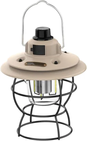 Retro Camping Light USB Rechargeable Camping Lantern Portable Tent Light for Travel Fishing Hiking White