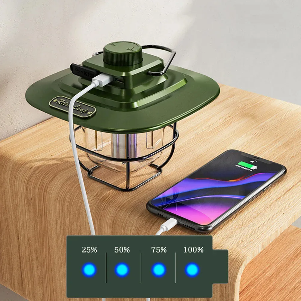 Retro LED Camping Lantern with Stepless Dimming - Waterproof Hanging Tent Lamp
