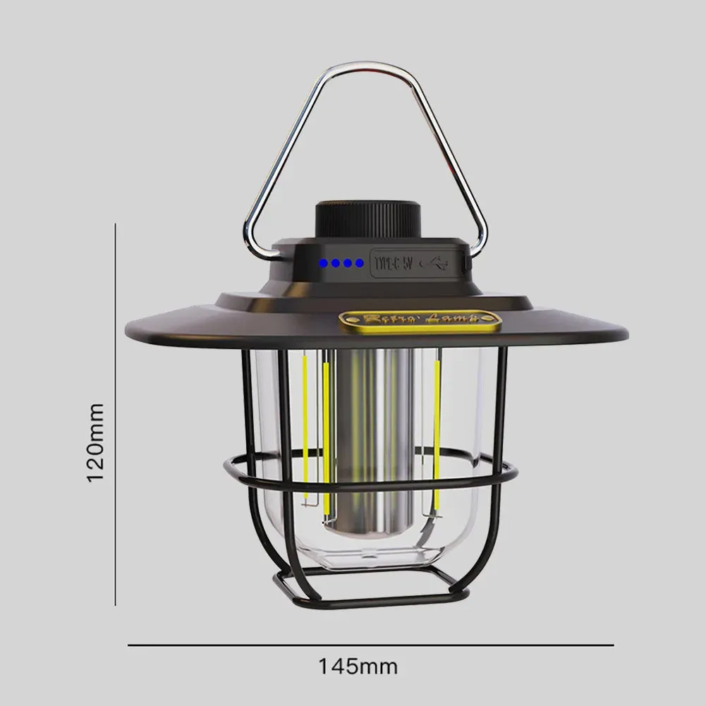Retro LED Camping Lantern with Stepless Dimming - Waterproof Hanging Tent Lamp