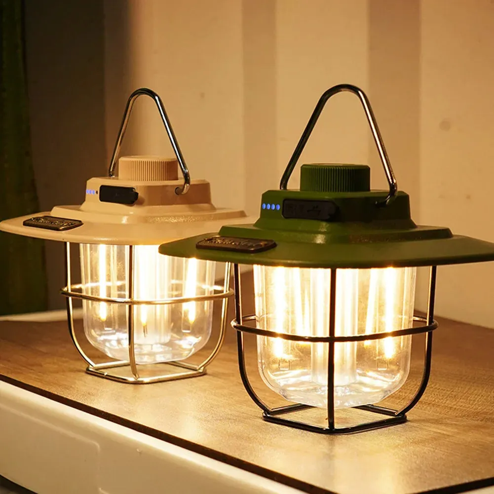 Retro LED Camping Lantern with Stepless Dimming - Waterproof Hanging Tent Lamp