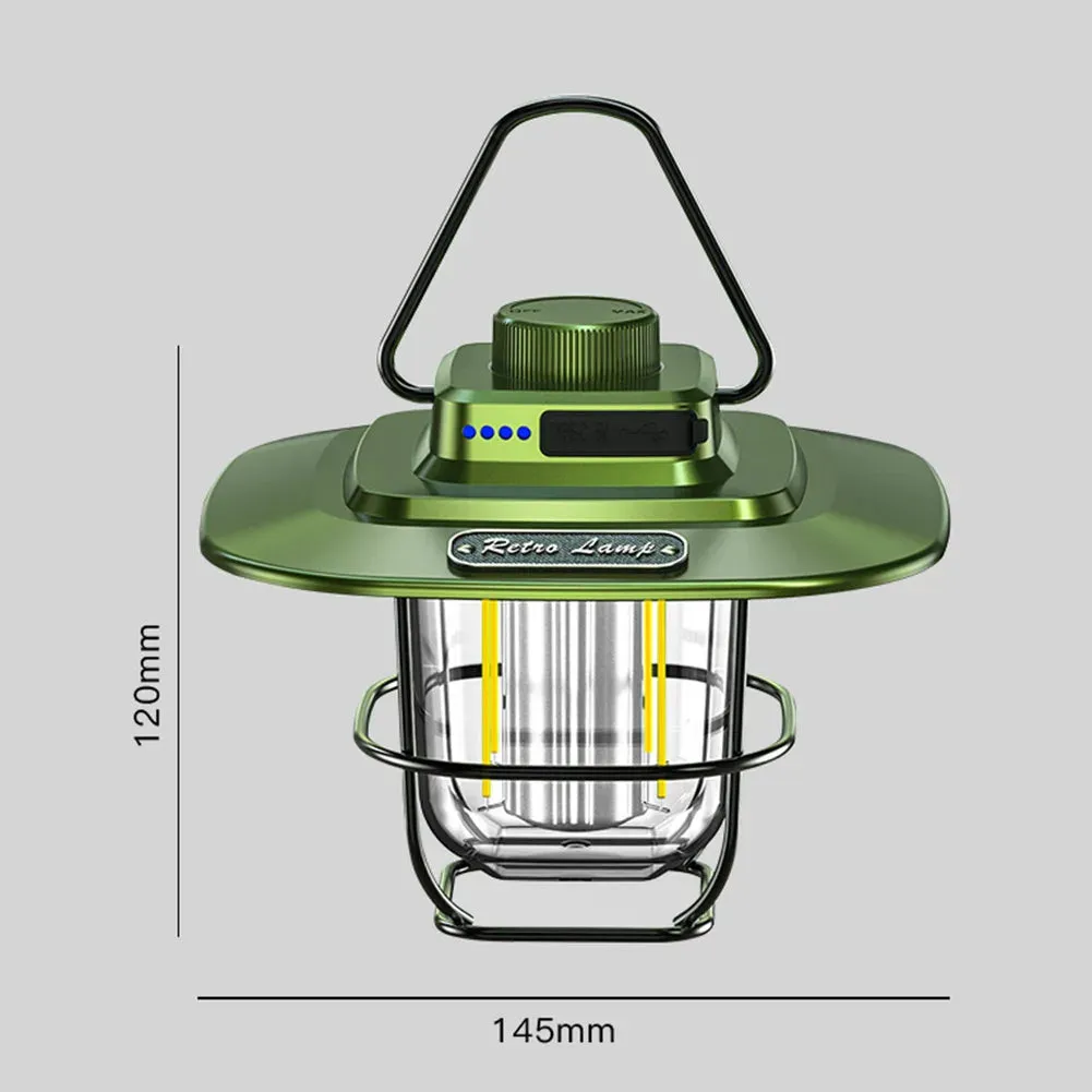 Retro LED Camping Lantern with Stepless Dimming - Waterproof Hanging Tent Lamp