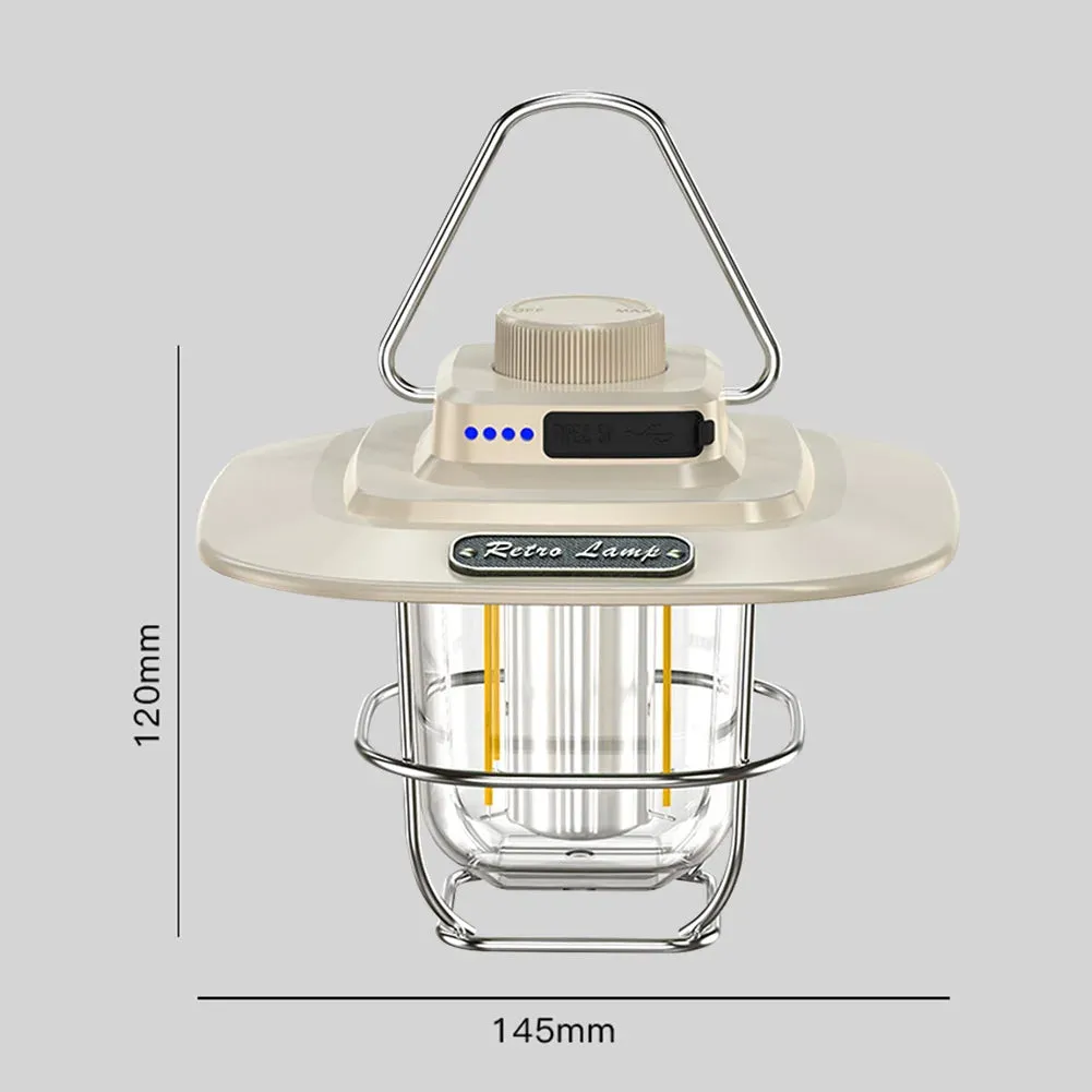 Retro LED Camping Lantern with Stepless Dimming - Waterproof Hanging Tent Lamp