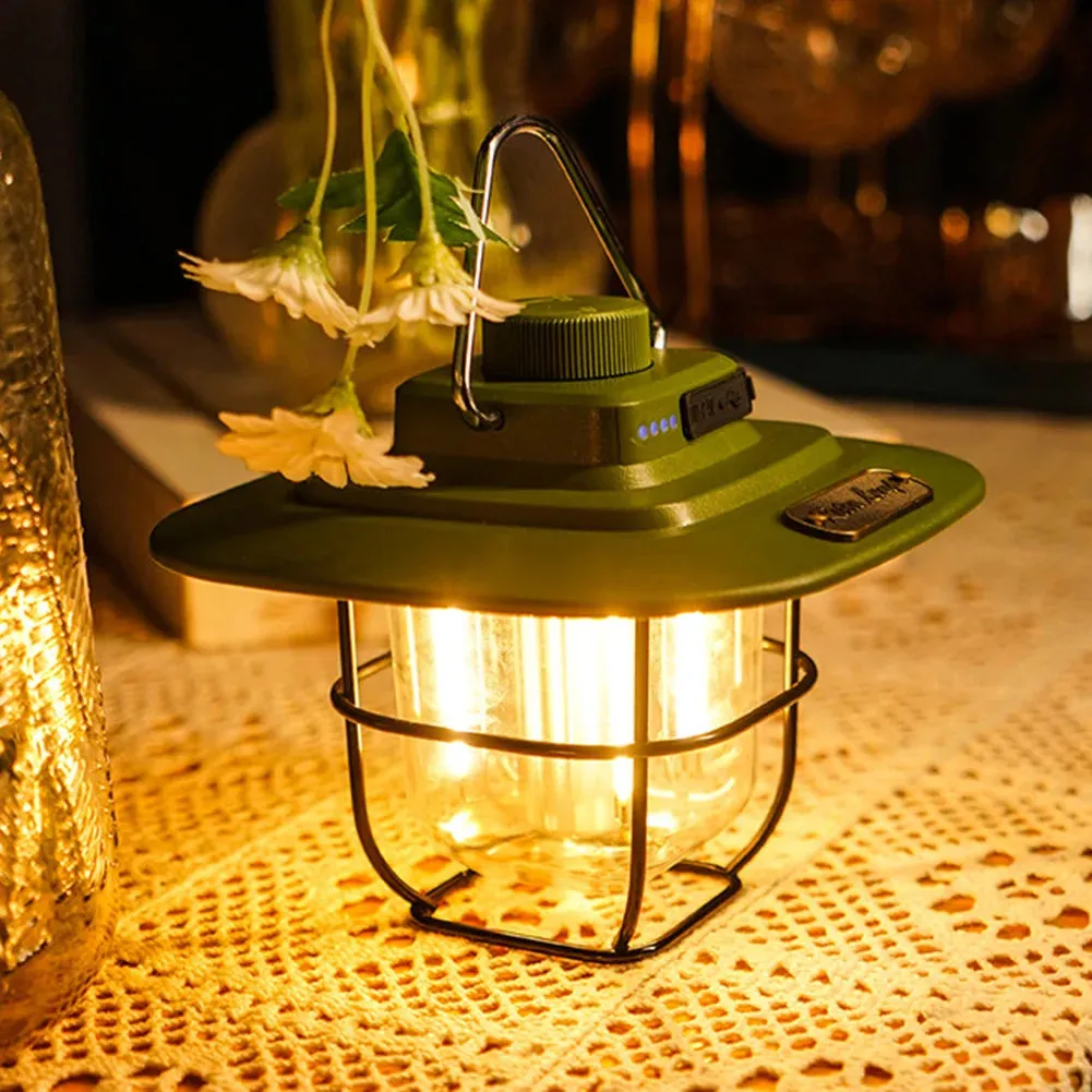 Retro LED Camping Lantern with Stepless Dimming - Waterproof Hanging Tent Lamp