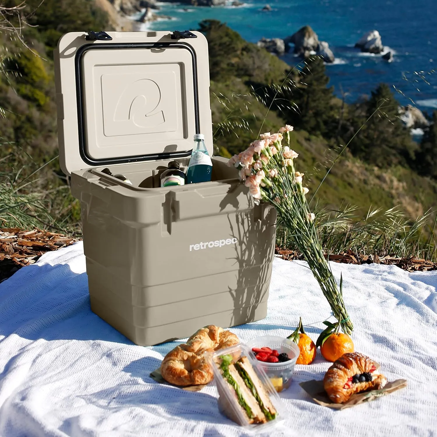 Retrospec Palisade Rotomolded Cooler - Fully Insulated Portable Ice Chest with Built in Bottle Opener, Tie-Down Slots & Dry Goods Basket - Large Beach, Camping & Travel Coolers 25, 45 & 65qt