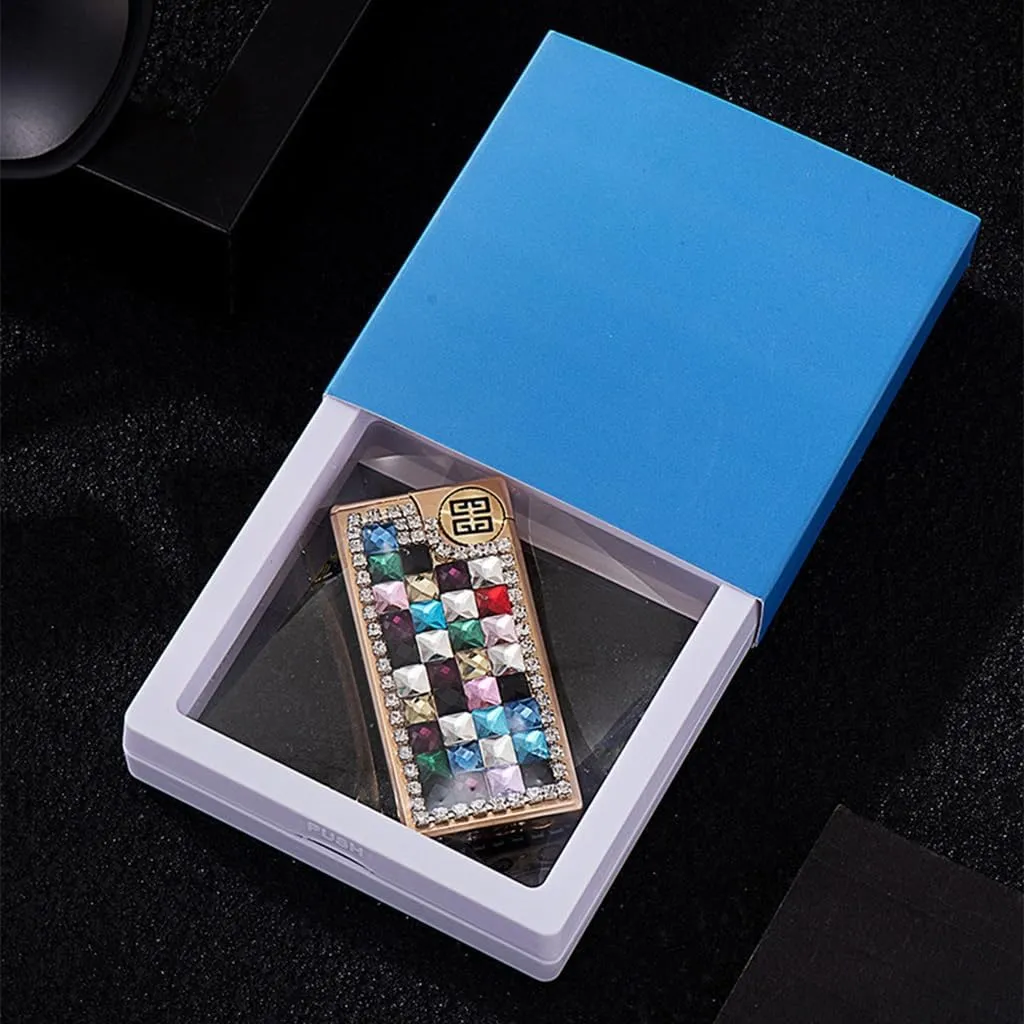 Rhinestone Shiny Women's Luxury Cute Lighter, Soft Flame Torch Lighter, Refillable Butane Gas Portable Smoking Accessories with Gift Box(2pc-d)