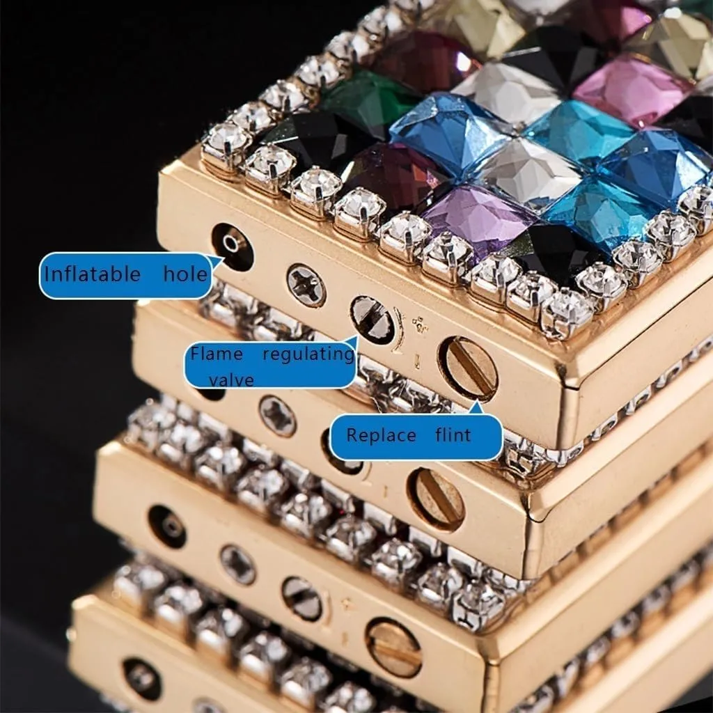 Rhinestone Shiny Women's Luxury Cute Lighter, Soft Flame Torch Lighter, Refillable Butane Gas Portable Smoking Accessories with Gift Box(2pc-d)
