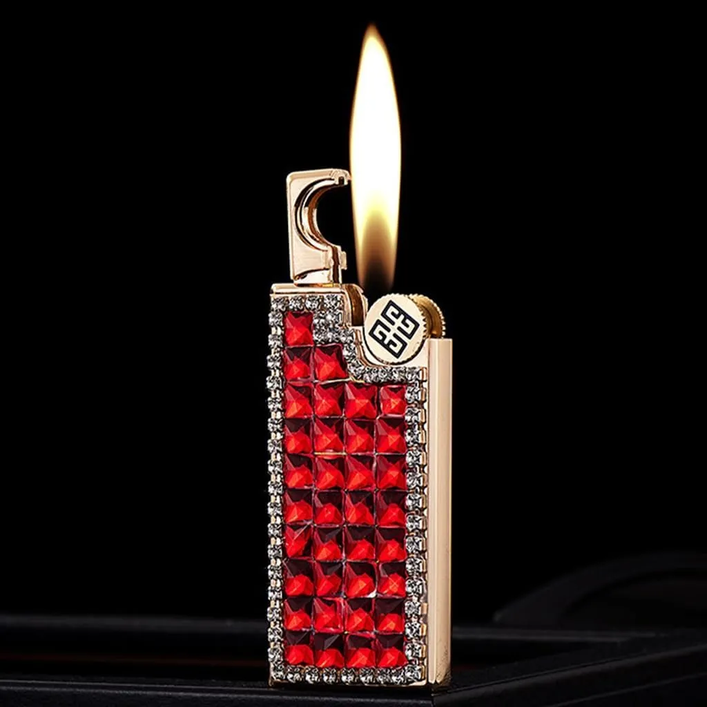 Rhinestone Shiny Women's Luxury Cute Lighter, Soft Flame Torch Lighter, Refillable Butane Gas Portable Smoking Accessories with Gift Box(2pc-d)