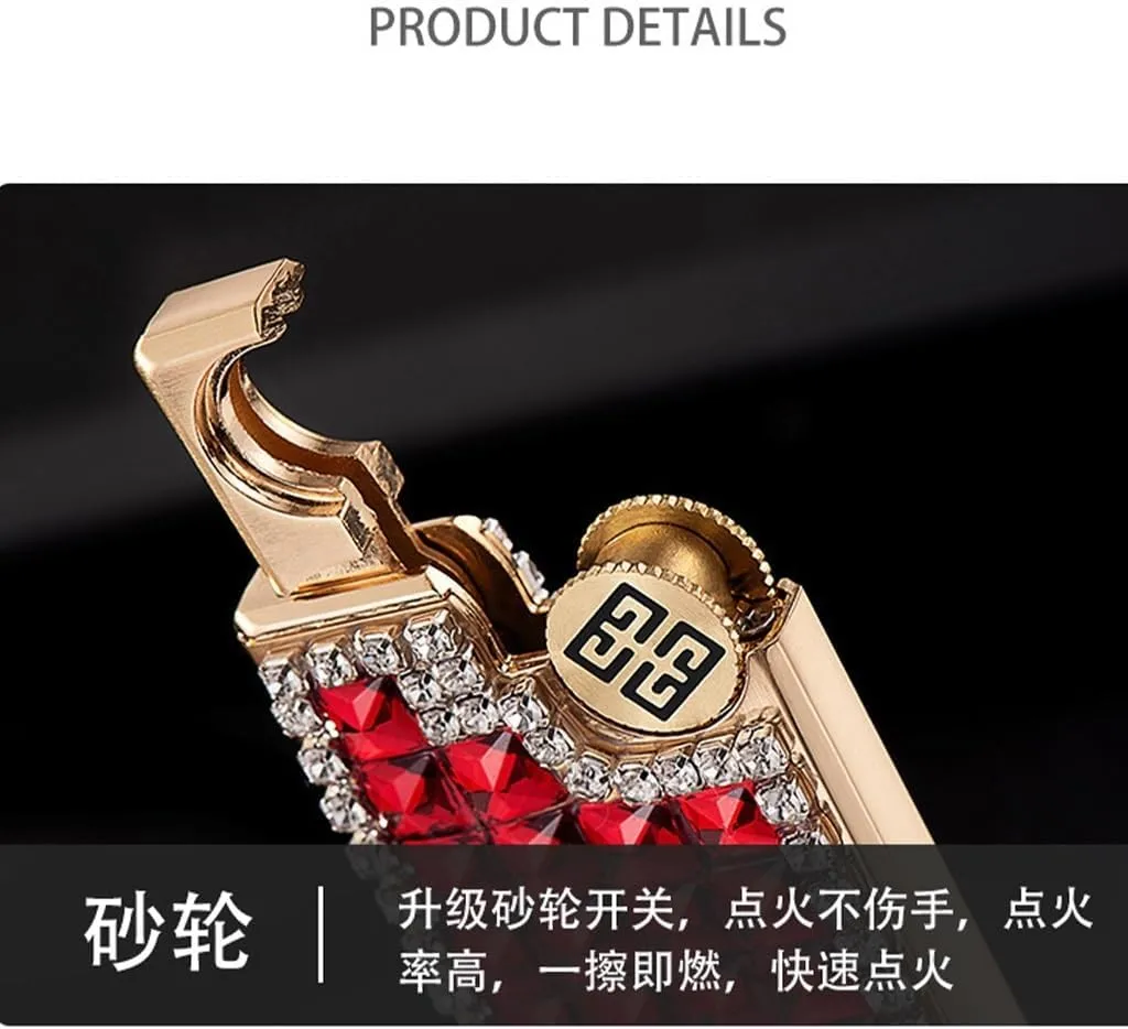 Rhinestone Shiny Women's Luxury Cute Lighter, Soft Flame Torch Lighter, Refillable Butane Gas Portable Smoking Accessories with Gift Box(2pc-d)