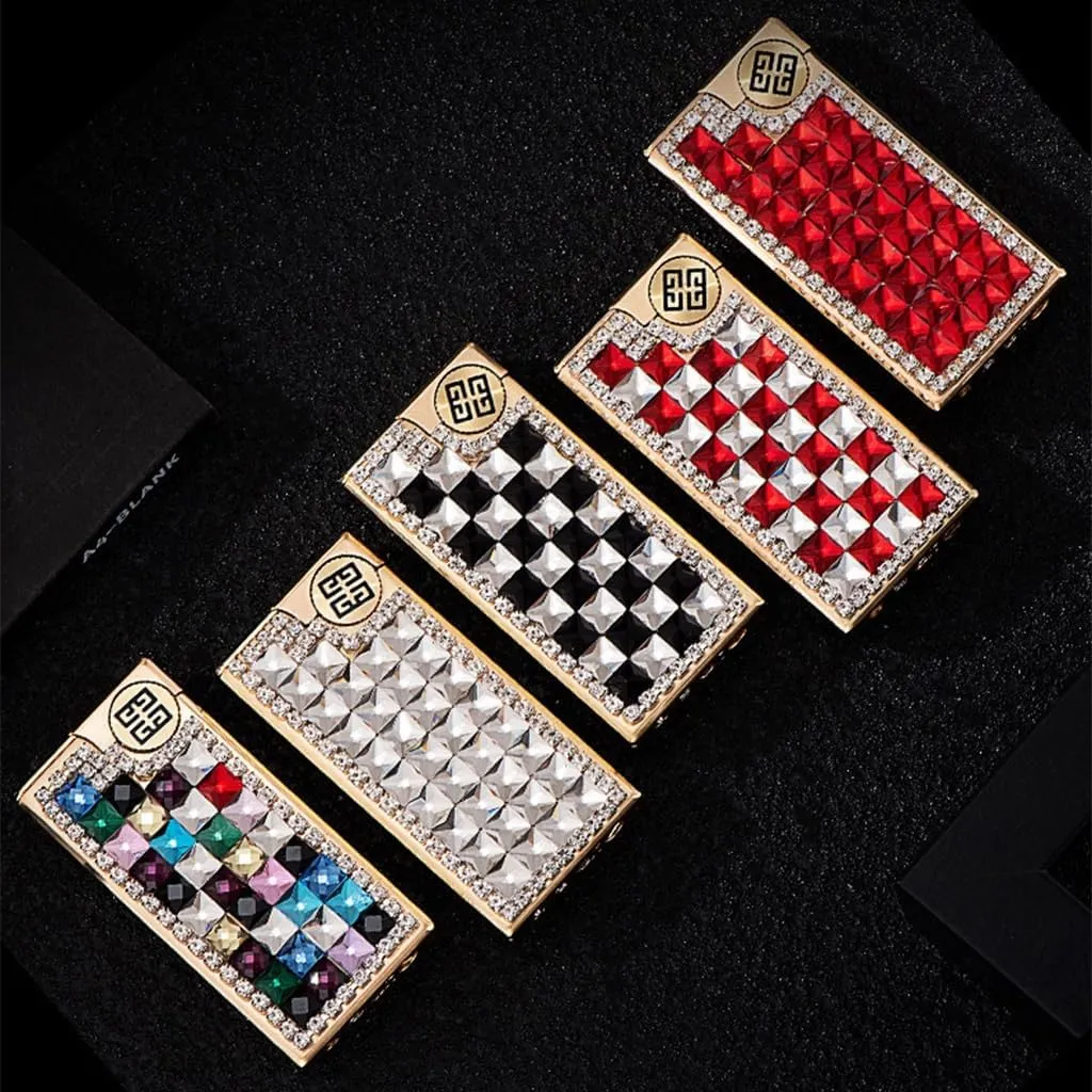 Rhinestone Shiny Women's Luxury Cute Lighter, Soft Flame Torch Lighter, Refillable Butane Gas Portable Smoking Accessories with Gift Box(2pc-d)