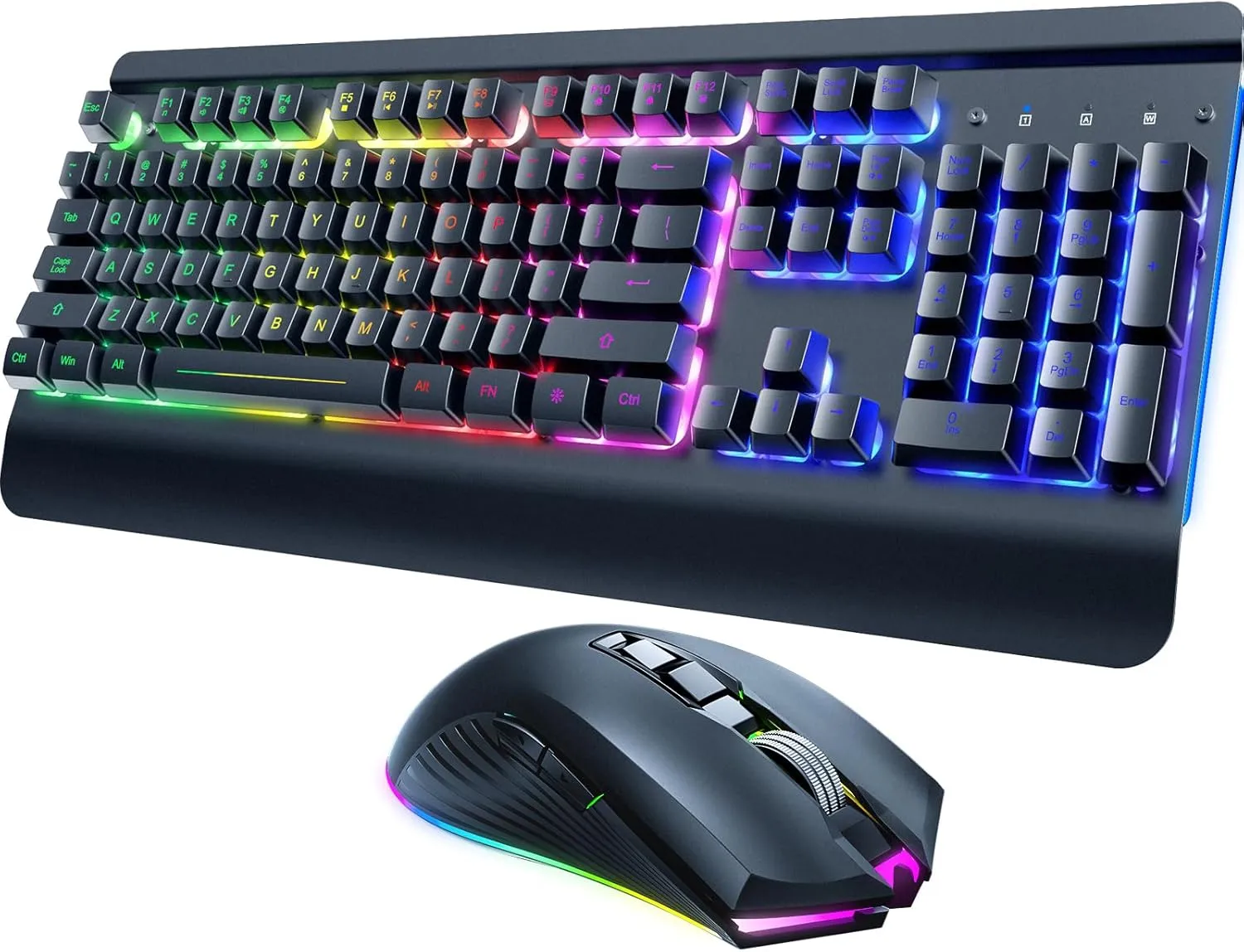 RisoPhy Wireless Gaming Keyboard and Mouse Combo, Metal Panel, 7 Color Backlits, Rechargeable 3200 mAh Battery, Wrist Rest, Sleep Mode, Light Up Keyboard   7D 3200DPI Gaming Mice for PC Gamer