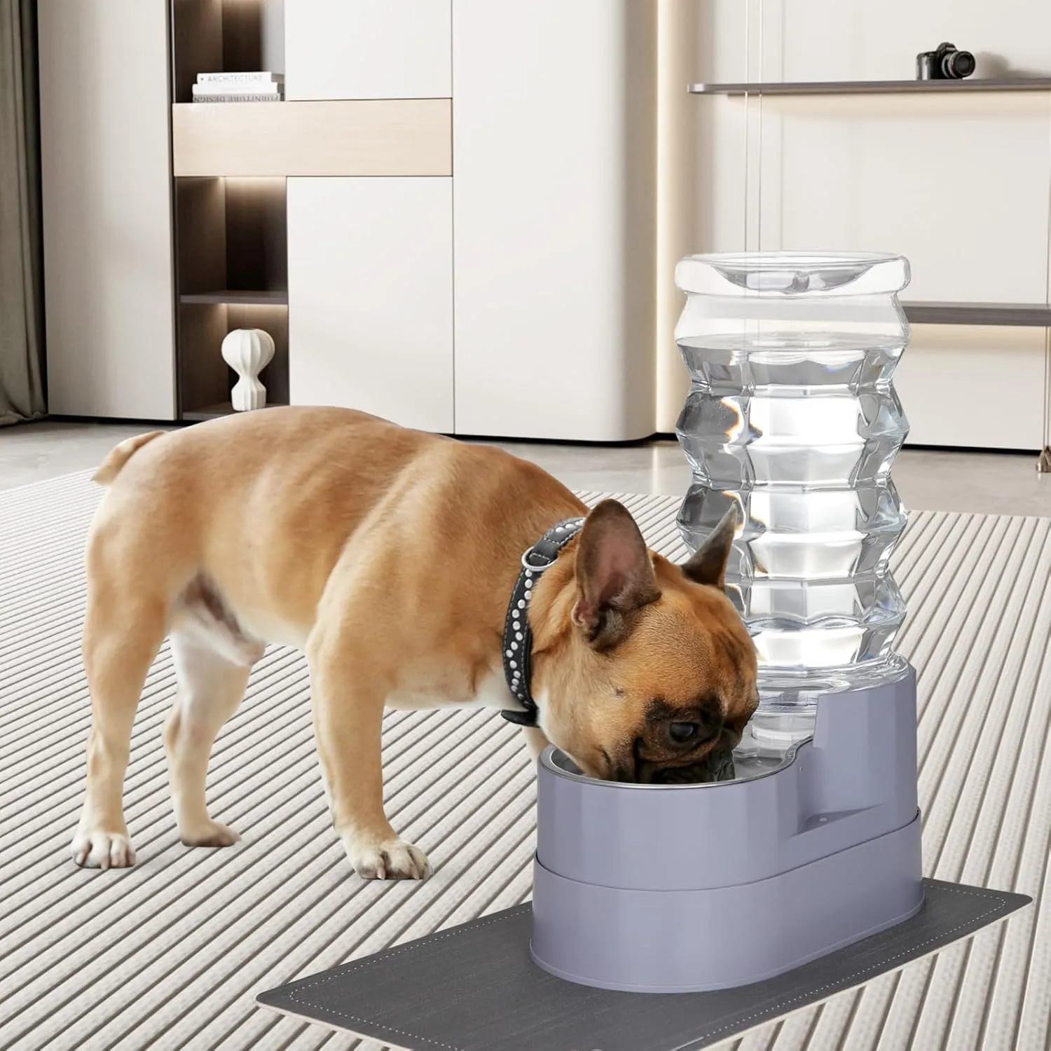 RIZZARI 8L Raised Automatic Pet Waterer, Gravity fed Stainless Steel Waterer, 100% BPA Free, Large Capacity Feeder for Cats and Medium to Large Dogs (Gray,8L)