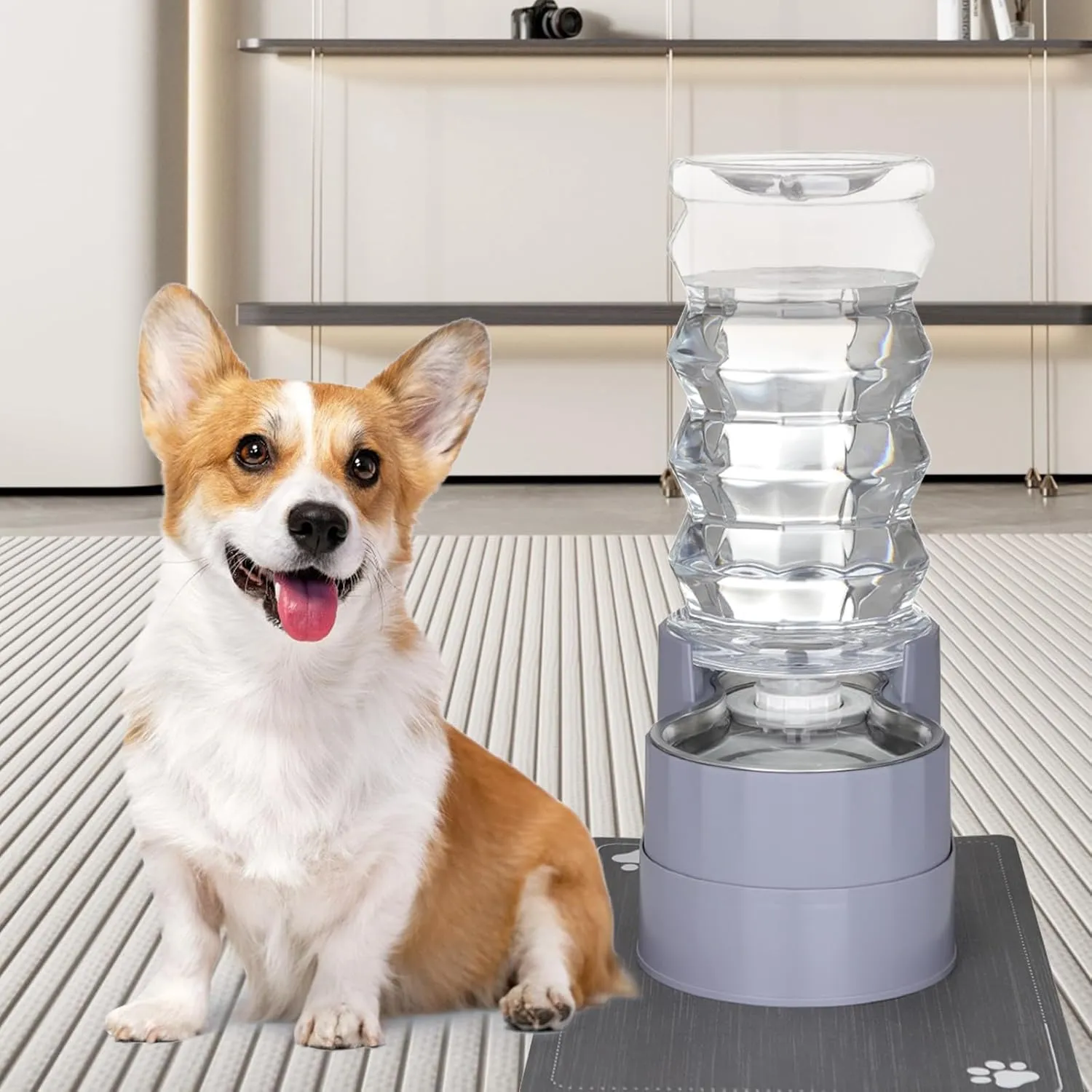 RIZZARI 8L Raised Automatic Pet Waterer, Gravity fed Stainless Steel Waterer, 100% BPA Free, Large Capacity Feeder for Cats and Medium to Large Dogs (Gray,8L)