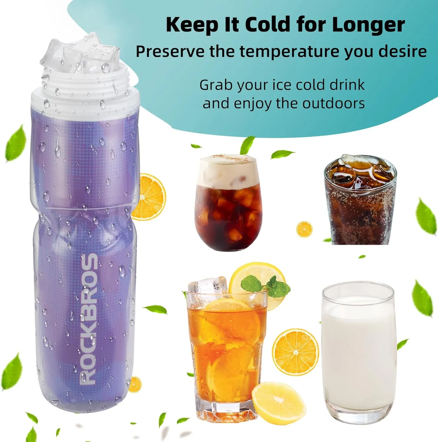 ROCKBROS 24OZ Insulated Bike Water Bottles Keep Water Cool, Leak-Proof Cycling Water Bottle with Handle, Bicycle Water Bottle Easy to Squeeze