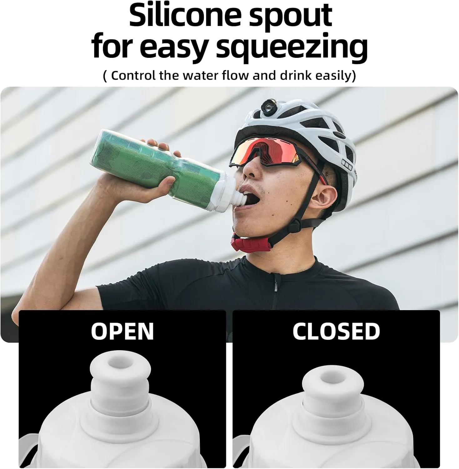 ROCKBROS 24OZ Insulated Bike Water Bottles Keep Water Cool, Leak-Proof Cycling Water Bottle with Handle, Bicycle Water Bottle Easy to Squeeze