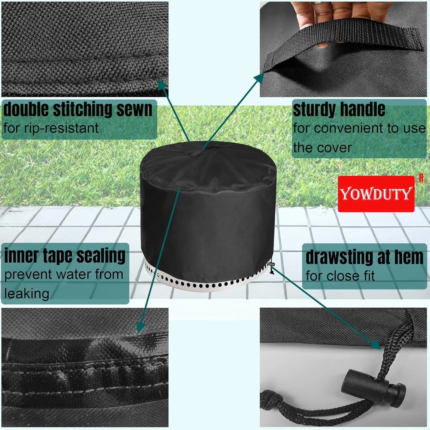 Round Fire Pit Cover for Solo Stove Bonfire 20 Inch, Waterproof Heavy Duty 600D Material Patio Round Firepit Cover 20" for Solo Stove Bonfire Series Firepit, 21" D x 15" H