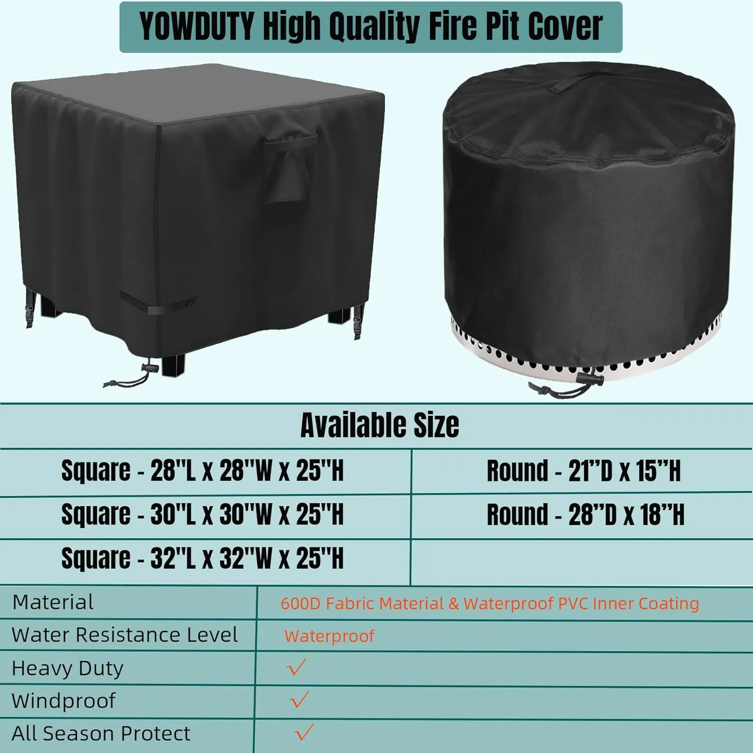 Round Fire Pit Cover for Solo Stove Bonfire 20 Inch, Waterproof Heavy Duty 600D Material Patio Round Firepit Cover 20" for Solo Stove Bonfire Series Firepit, 21" D x 15" H
