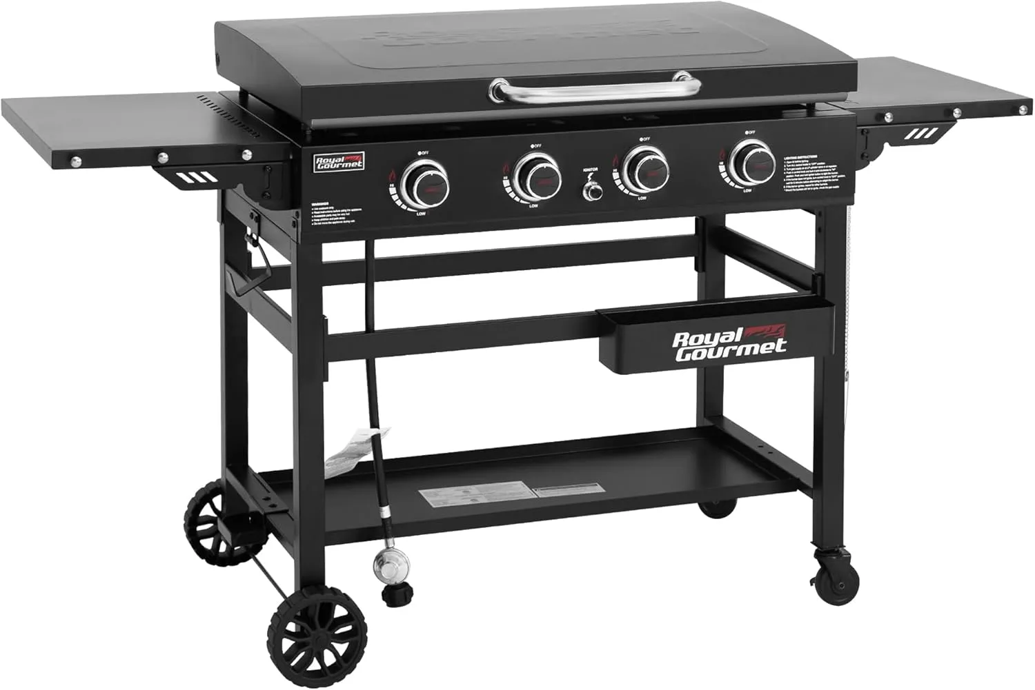 Royal Gourmet GB4000P 4 Burner Propane Gas Griddle with Hard Cover and Foldable Side Tables, 35-Inch Flat Top Grill with 766 Sq. In. Cooking Area for Backyard and Tailgating, Black
