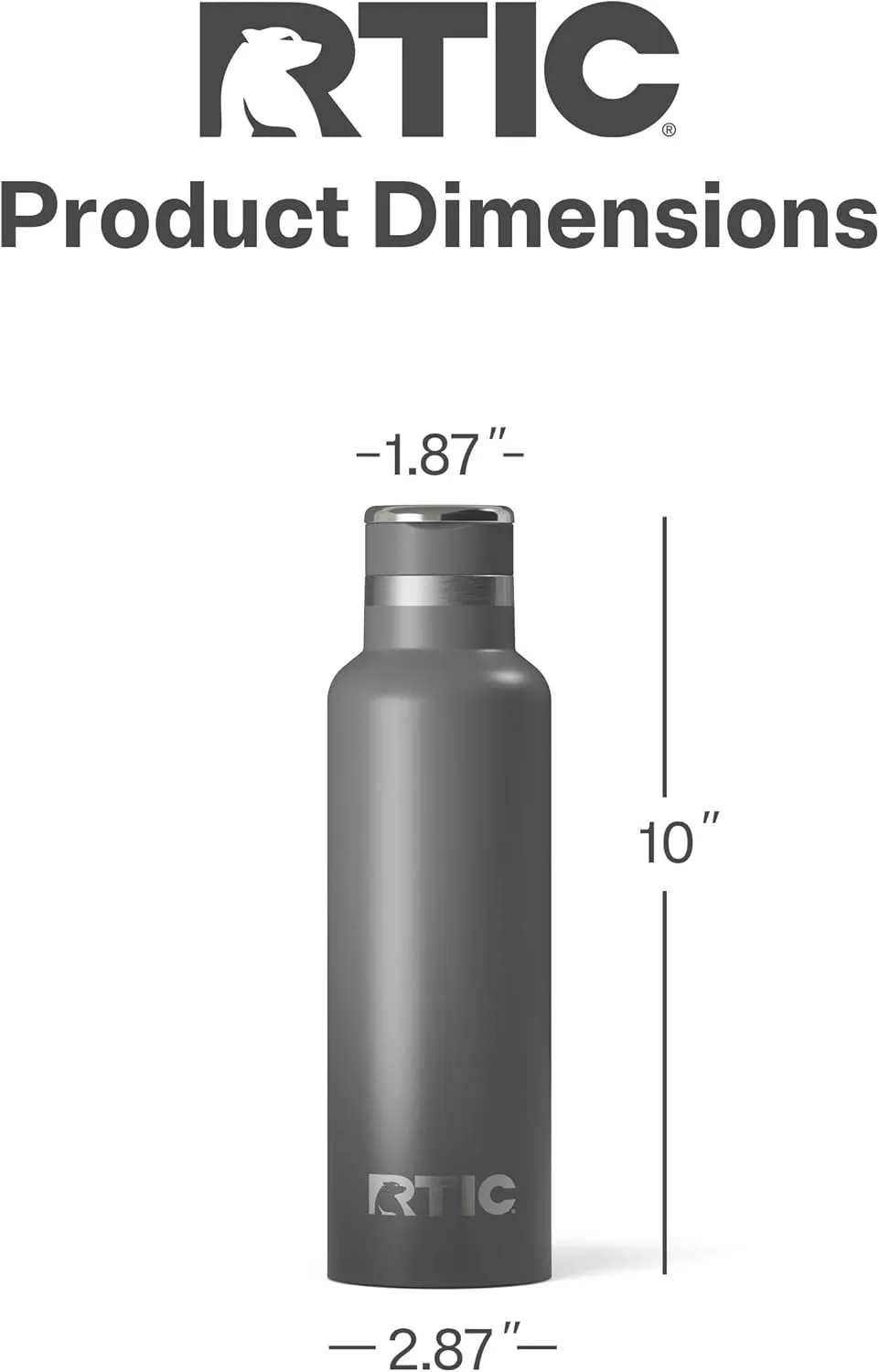 RTIC 20oz Journey Bottle Metal Stainless Steel Vacuum Insulated, BPA Free, Reusable, for Water, Hot and Cold Drinks, Travel, Sports, Camping, Graphite