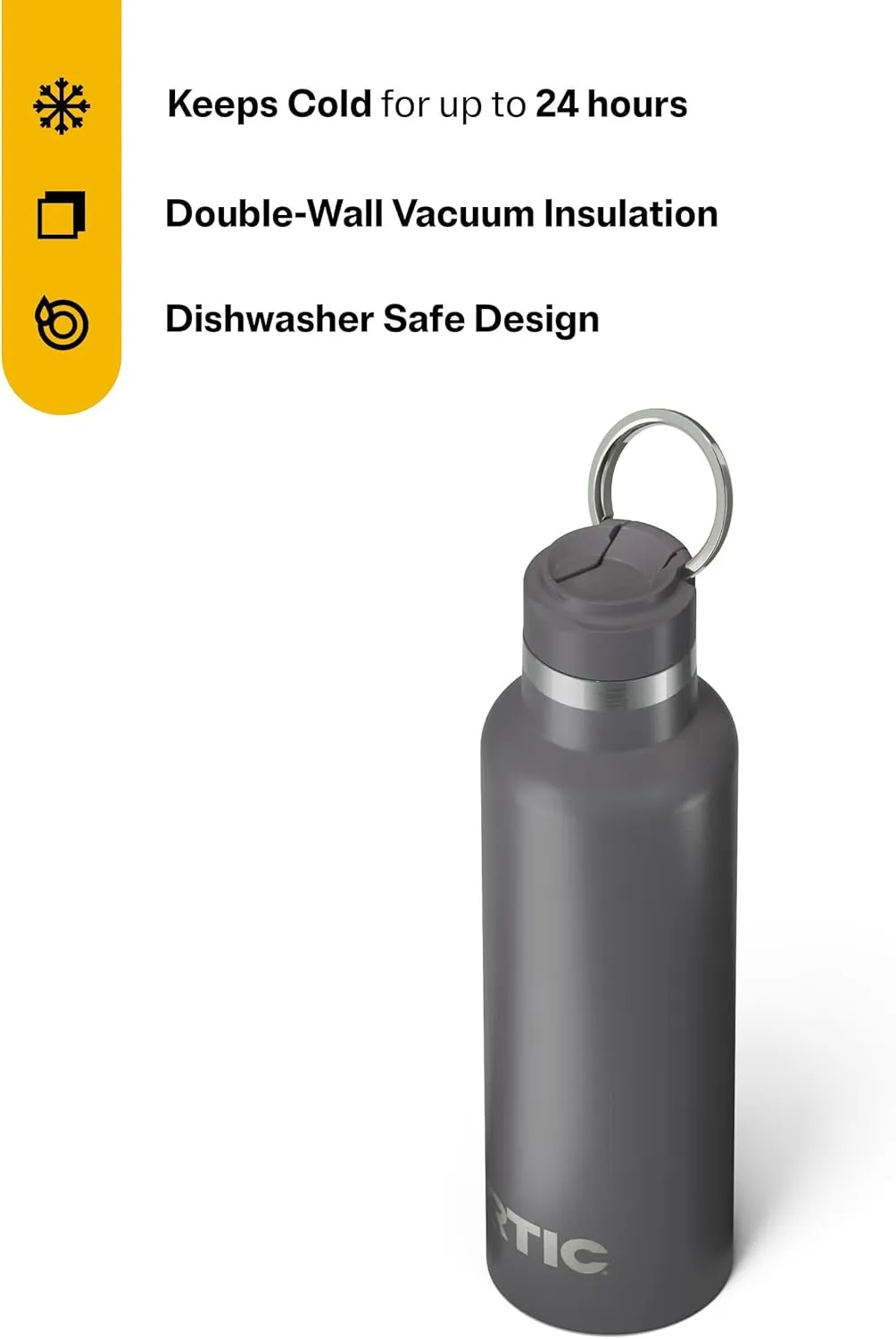 RTIC 20oz Journey Bottle Metal Stainless Steel Vacuum Insulated, BPA Free, Reusable, for Water, Hot and Cold Drinks, Travel, Sports, Camping, Graphite
