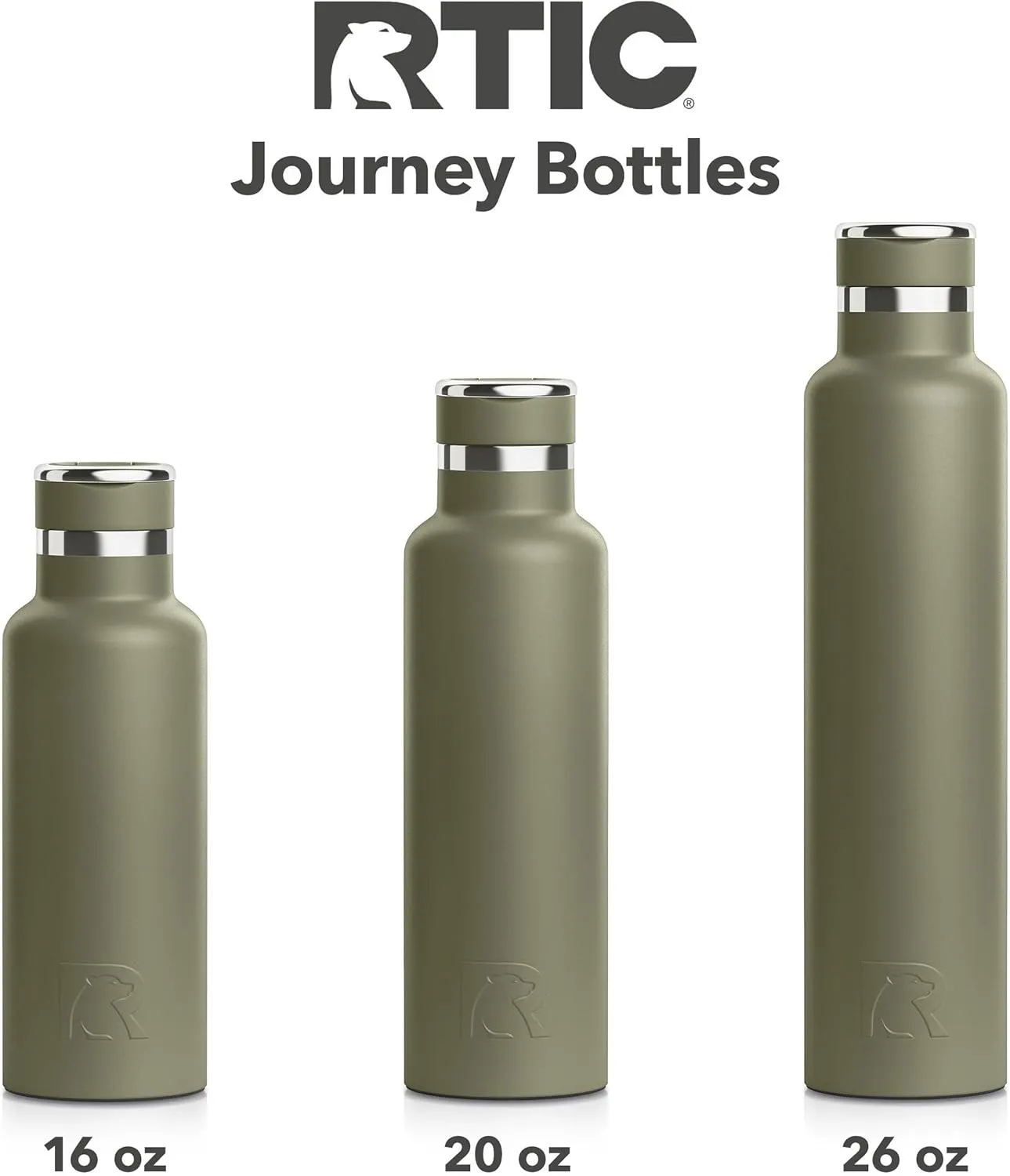 RTIC 26oz Journey Bottle Metal Stainless Steel Vacuum Insulated, BPA Free, Reusable, for Water, Hot and Cold Drinks, Travel, Sports, Camping, Olive