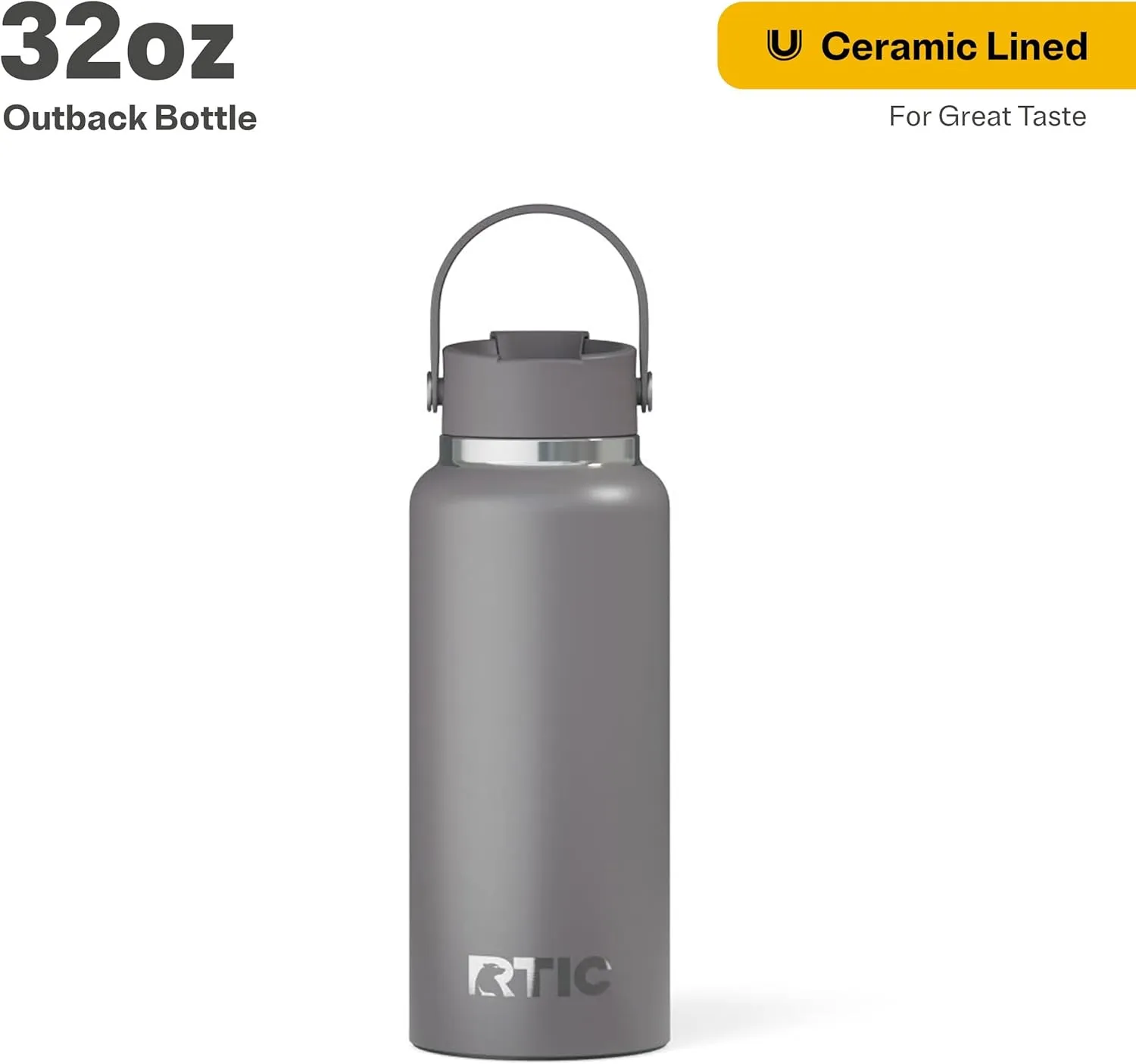RTIC 32 oz Ceramic Lined Insulated Outback Bottle, Leak Resistant, Graphite
