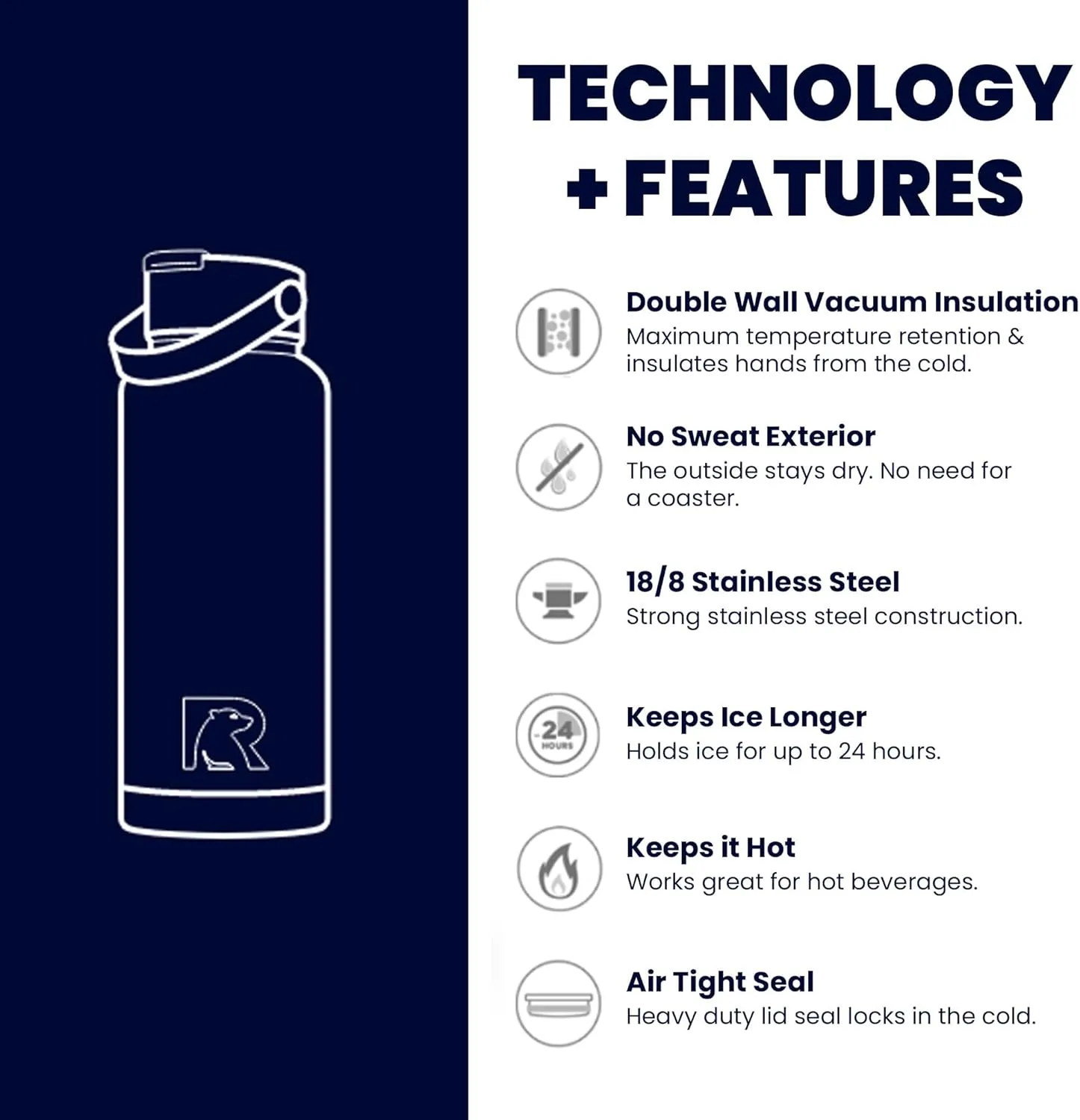 RTIC 36oz Vacuum Insulated Water Bottle, Metal Stainless Steel Double Wall Insulation, BPA Free Reusable, Leak-Proof Thermos Flask for Hot and Cold Drinks, Travel, Sports, Camping, Flamingo
