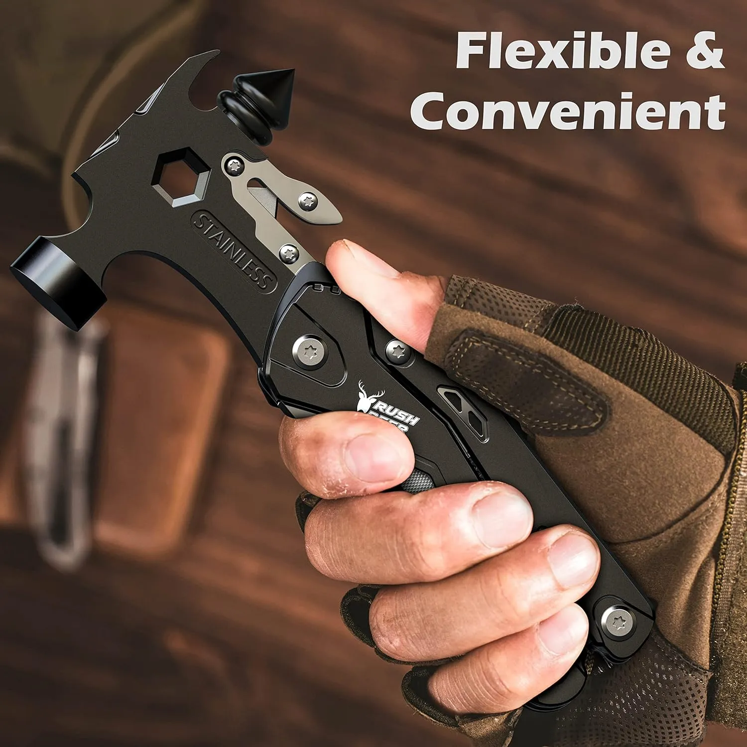 RUSH DEER 16-in-1 Multitool, Gifts for Dad, Hammer Multi tool, Utility Knife Multitools for Men, Survival Gear and Supplies, Christmas Gift for Boy Husbands