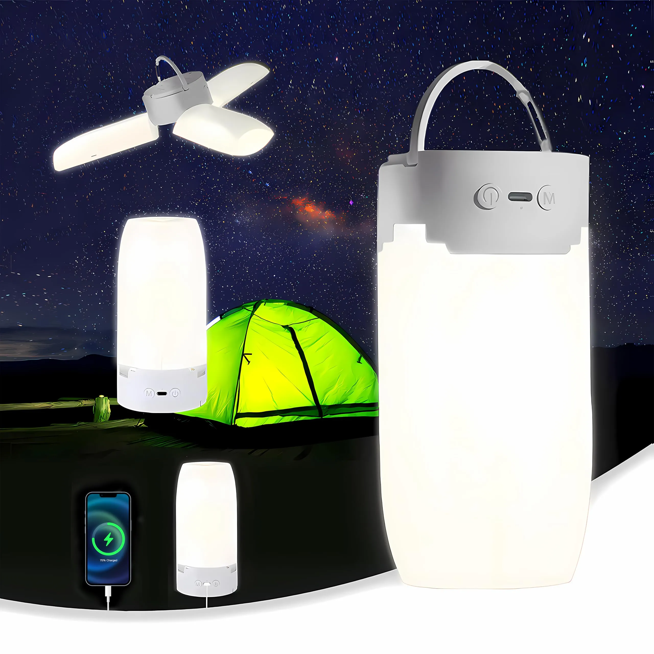 Rynx | Joint Camping Lantern Rechargeable, Foldable Camping Light With 96 LEDs, 5000mAh Tent Light With Stepless Dimming, IPX4 Waterproof Lantern For Power Outages, Emergency, Outdoor, Camping Equipment