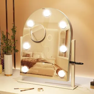 S'bagno Arched Vanity Mirror with Lights, 7 Dimmable LED Bulbs Hollywood Mirror, 3 Color Modes & Memory Function Makeup Mirror with Lights, Detachable 10X Magnification, Touch Control,USB-A(15''x12'')