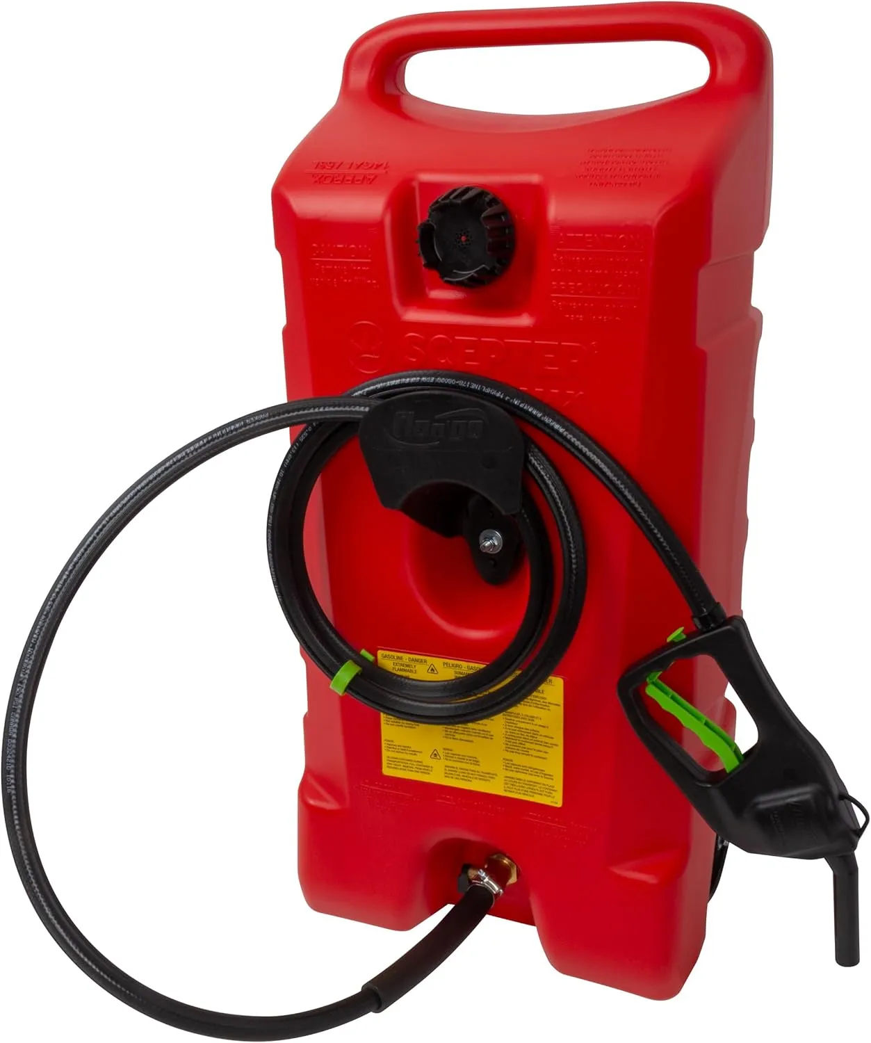 Scepter Duramax Flo ’N Go 14 Gallon (53 Liter) Fueling Station, Portable Gas Caddy and Fuel Transfer Pump with 10' Hose for Lawn Mower, Farm, Marine, and Home Use, Gasoline Only, Red (2024 Version)