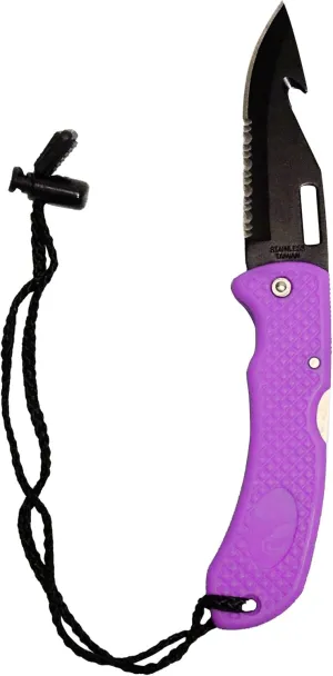 Scuba Choice Foldable BCD Dive Knife with Pointed Tip, Black Stainless-Steel Blade – Compact, Lightweight, Rust-Resistant, Easy-to-Store Tool for Diving, Snorkeling, Spearfishing, Safety Gear – Purple