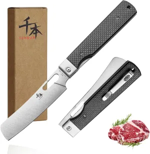 SENBON 440 Stainless Steel Sharp Pocket Folding Chef Fruit Knife Peeling Carbon Fiber Handle Camping Barbecue Outdoor Kitchen Knife with Back Clip