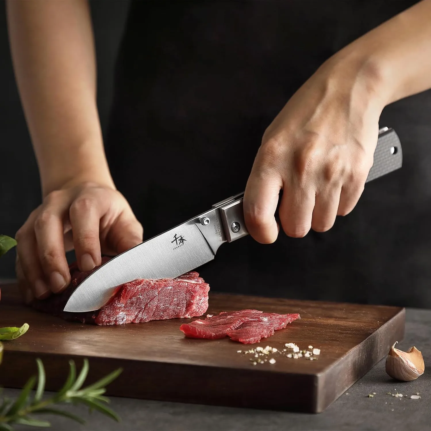 SENBON 440 Stainless Steel Sharp Pocket Folding Chef Knife Peeling Utility Knife Fruit Knife Carbon Fiber Handle Camping Barbecue Outdoor Fruit Knife with Back Clip