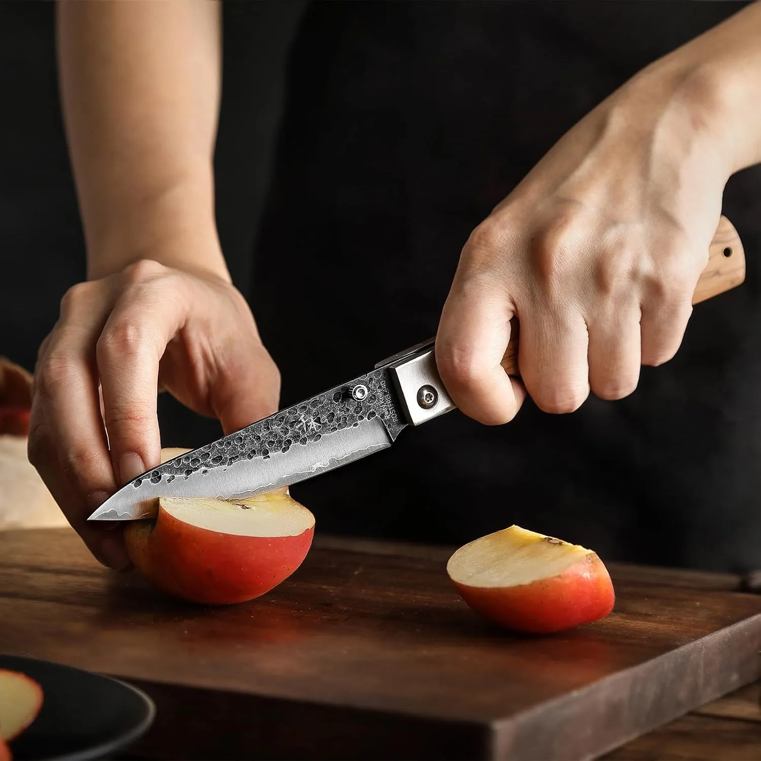 SENBON Forged 440 Stainless Steel sharp pocket folding Japanese peeling utility knife Natural Olive Handle Camping trip Outdoor Portable fruit knife