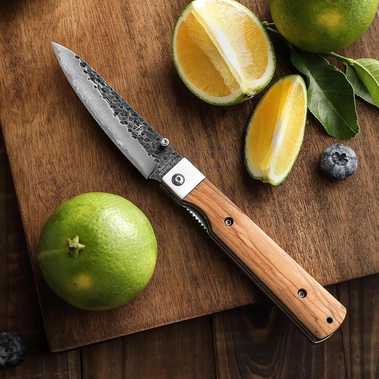 SENBON Forged 440 Stainless Steel sharp pocket folding Japanese peeling utility knife Natural Olive Handle Camping trip Outdoor Portable fruit knife