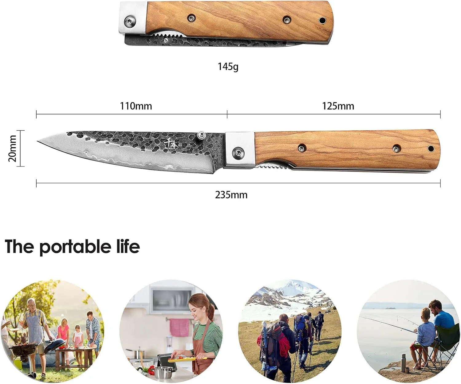 SENBON Forged 440 Stainless Steel sharp pocket folding Japanese peeling utility knife Natural Olive Handle Camping trip Outdoor Portable fruit knife