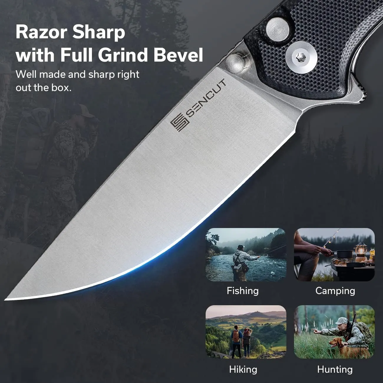 SENCUT Crowley Pocket Knife Button Lock Folding Knife for EDC, Black G10 Handle Satin D2 Blade Foldable Small Knife with Clip, Everyday Carry Knife for Men Women Indoor Outdoor Gift S21012-4