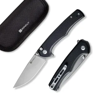 SENCUT Crowley Pocket Knife Button Lock Folding Knife for EDC, Black G10 Handle Satin D2 Blade Foldable Small Knife with Clip, Everyday Carry Knife for Men Women Indoor Outdoor Gift S21012-4