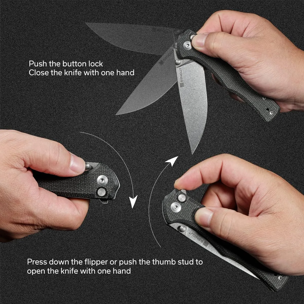 SENCUT Crowley Pocket Knife Button Lock Folding Knife for EDC, Green Micarta Handle D2 Blade Foldable Knife with Clip, Everyday Carry Knife for Men Women Indoor Outdoor Gift S21012-3