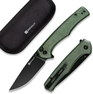 SENCUT Crowley Pocket Knife Button Lock Folding Knife for EDC, Green Micarta Handle D2 Blade Foldable Knife with Clip, Everyday Carry Knife for Men Women Indoor Outdoor Gift S21012-3