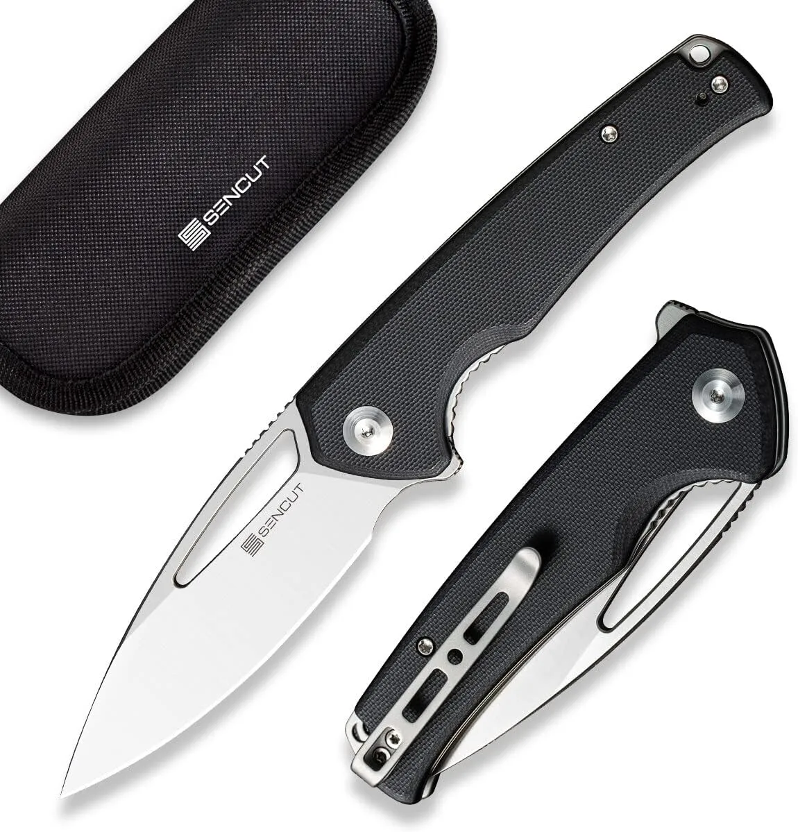 SENCUT Mims Pocket Knife for Men, Camping Folding Knife with G10 Handle, 3.48" Blade EDC Flipper Knives for Outdoor Hunting and Gifts S21013-1 (Black)