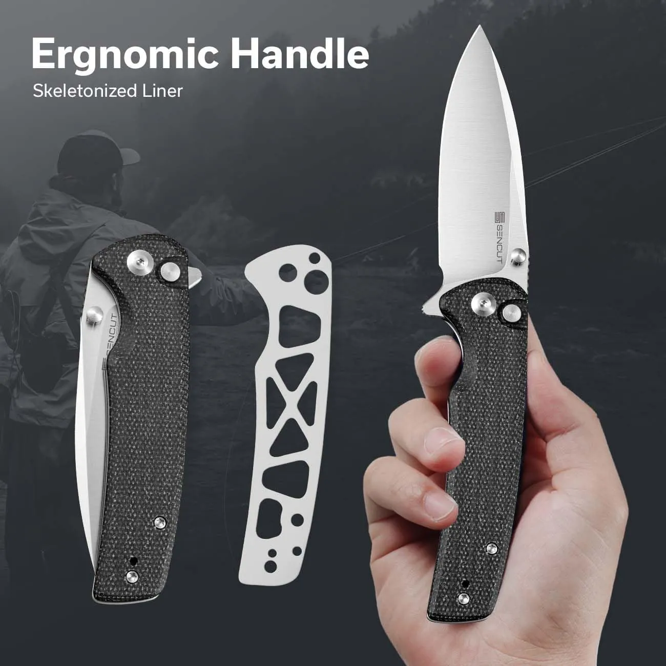 SENCUT Sachse Pocket Knife Folding Knife for EDC, Black Micarta Handle Satin 9Cr18MoV Blade Foldable Small Knife with Clip, Button Lock Everyday Carry Knife for Men Women Indoor Outdoor Gift S21007-1