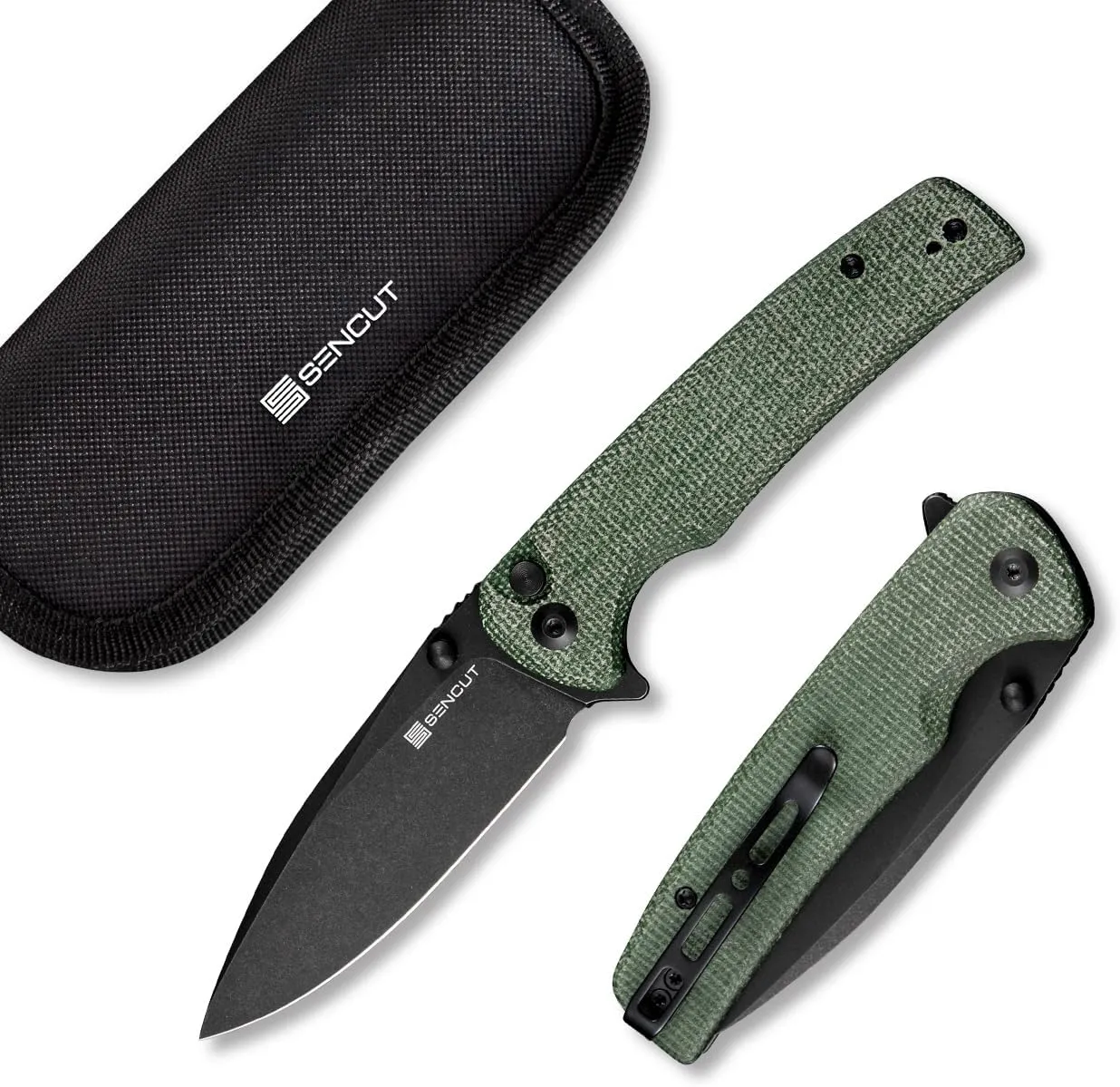 SENCUT Sachse Pocket Knife Folding Knife for EDC, Green Micarta Handle 9Cr18MoV Blade Foldable Knife with Clip, Button Lock Everyday Carry Knife for Men Women Indoor Outdoor Gift S21007-2