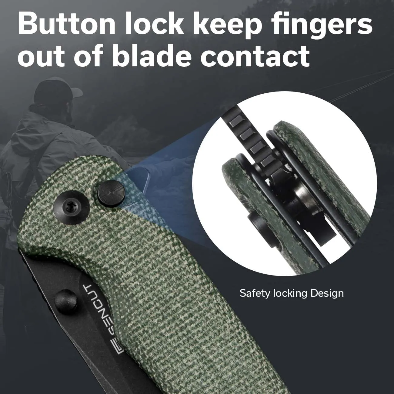 SENCUT Sachse Pocket Knife Folding Knife for EDC, Green Micarta Handle 9Cr18MoV Blade Foldable Knife with Clip, Button Lock Everyday Carry Knife for Men Women Indoor Outdoor Gift S21007-2
