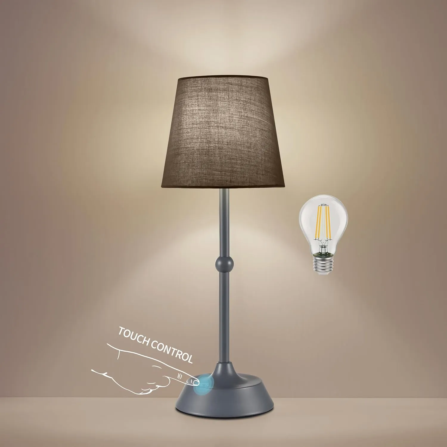 Set of 2 LED Cordless Table Lamp,Rechargeable 6000mA Battery Operated Portable Grey Desk Lamp,Dimmable Touch Control Table Lamp, for Restaurant/Patio/Outdoor.(LED Bulb Included)