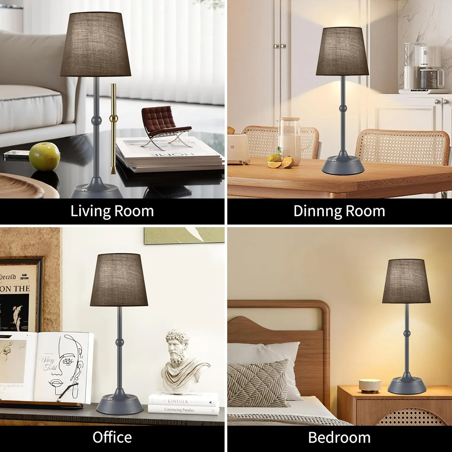 Set of 2 LED Cordless Table Lamp,Rechargeable 6000mA Battery Operated Portable Grey Desk Lamp,Dimmable Touch Control Table Lamp, for Restaurant/Patio/Outdoor.(LED Bulb Included)
